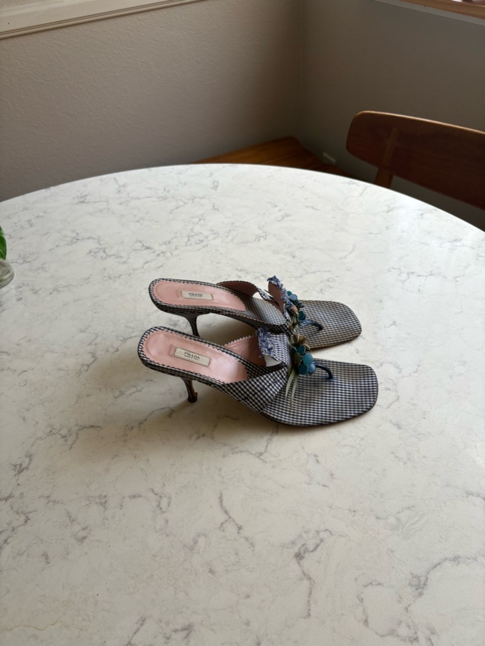 Vintage Prada Embellished Blue Checked Slide Sandals 38.5 - Picture 13 of 13